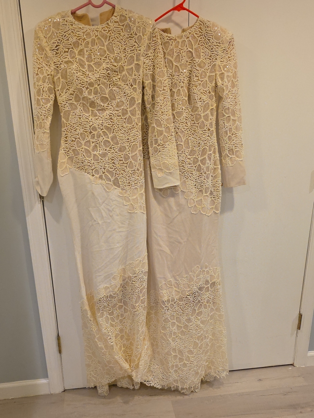 Innovare Denim Long-Sleeve Lace Overlay Gown Cream